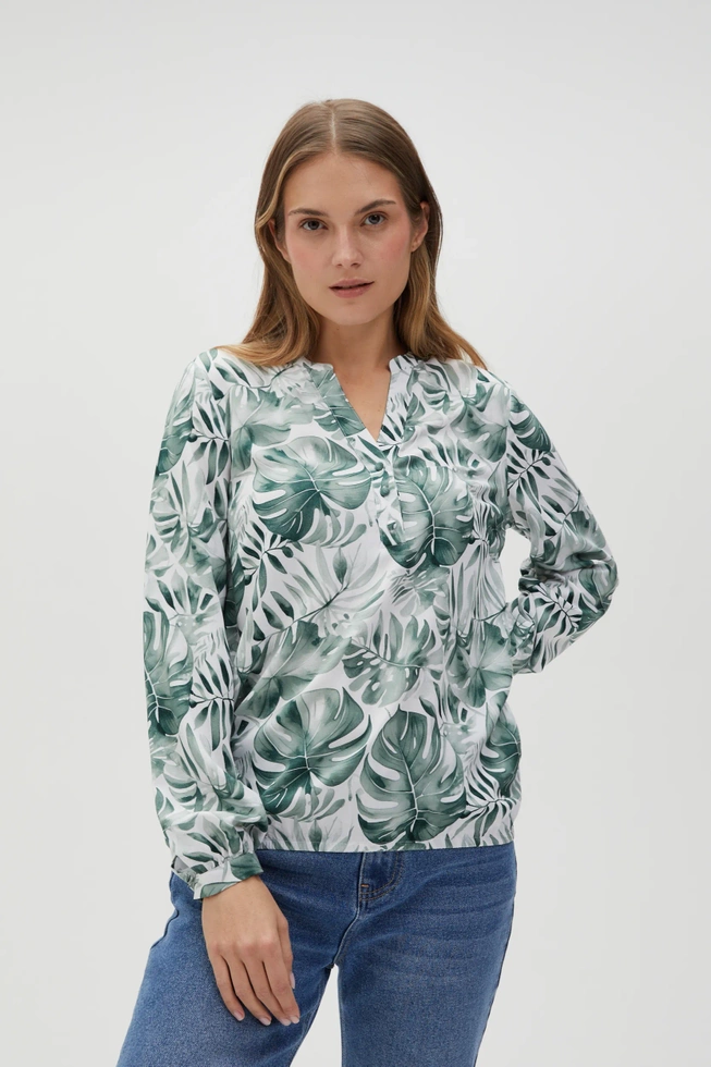 Wiskozowa koszula z tropikalnym wzorem oliwkowa