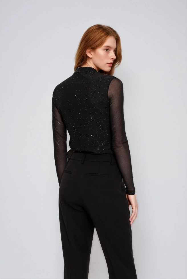 Bluzka z przezroczystymi rękawami czarna