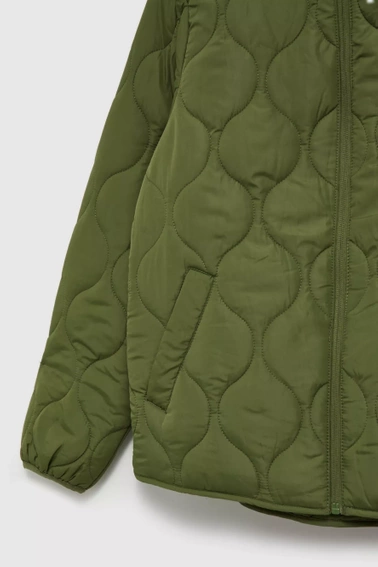Krótka pikowana kurtka z kapturem khaki
