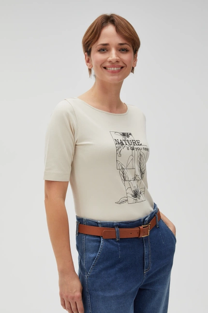 Bluzka z nadrukiem i napisem beżowa