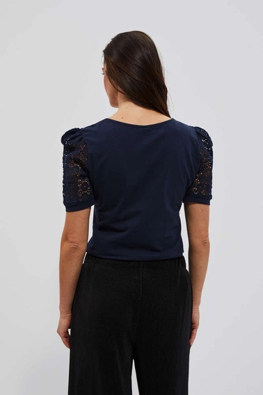 Bluzka z ażurowymi rękawami granatowa