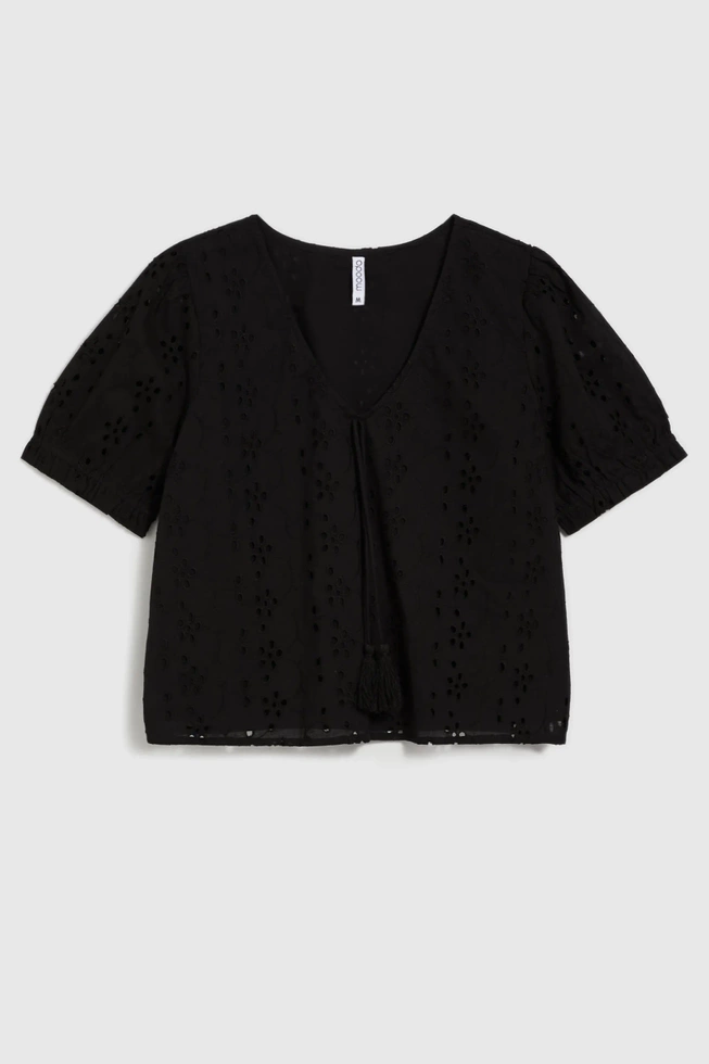 Bawełniana koszula z bufiastymi rękawami czarna