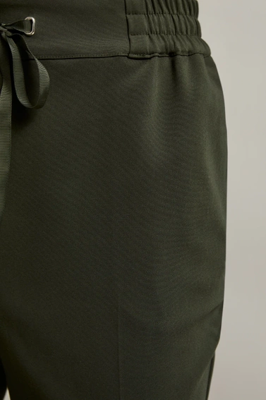 Spodnie z prostymi nogawkami i wiązaniem oliwkowe