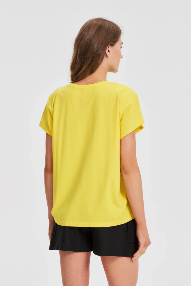 Bawełniana bluzka z nadrukiem żółta