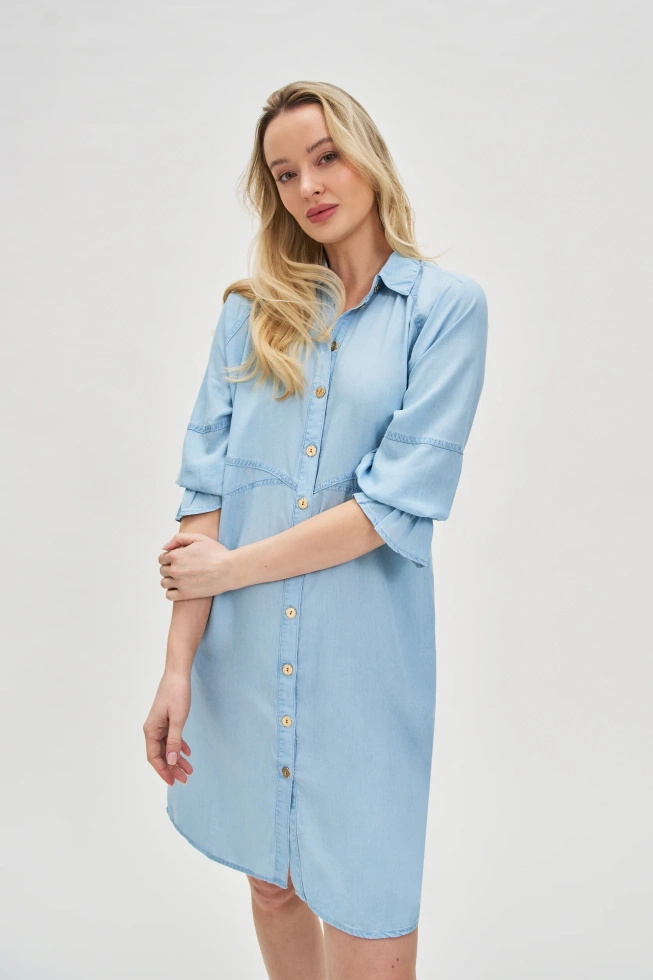 Koszulowa sukienka z lyocell niebieska