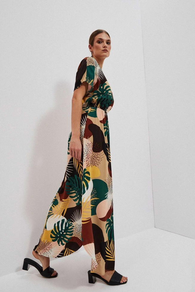 Wzorzysta sukienka maxi ciemnobeżowa