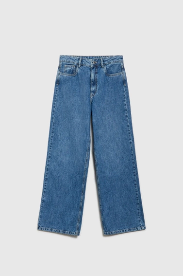 Gładkie jeasny z szerokimi nogawkami niebieskie