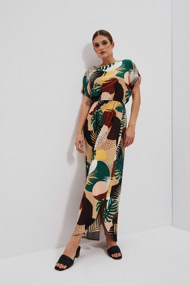 Wzorzysta sukienka maxi ciemnobeżowa