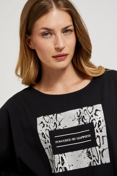 Bluzka z printem w kolorze srebrnym czarna