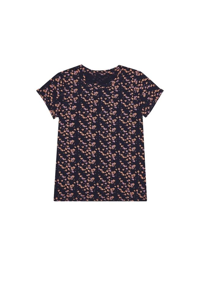 Bluzka z drobnym kwiatowym printem granatowa