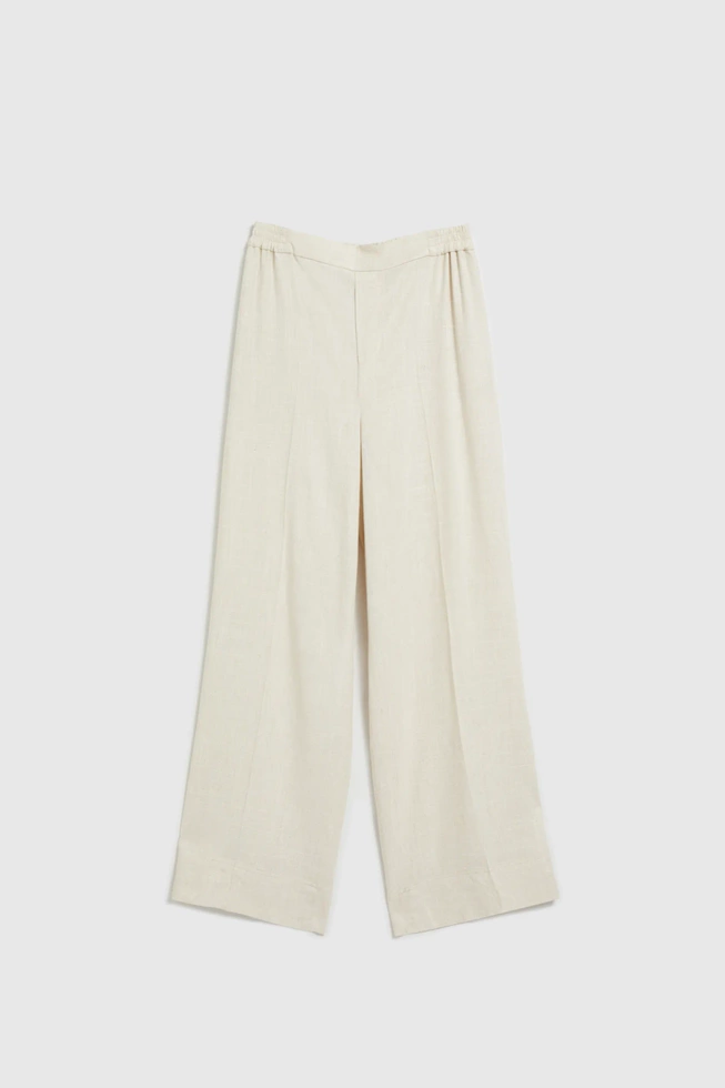 Lniane spodnie z szerokimi nogawkami beżowe