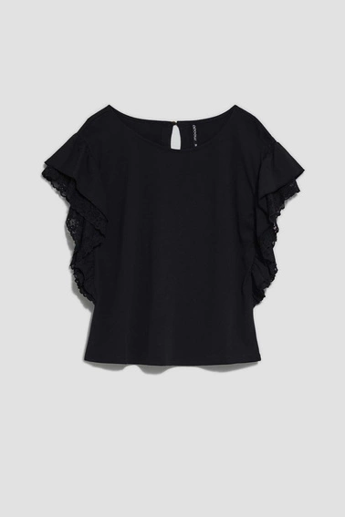 Bluzka z falbaną na ramionach czarna