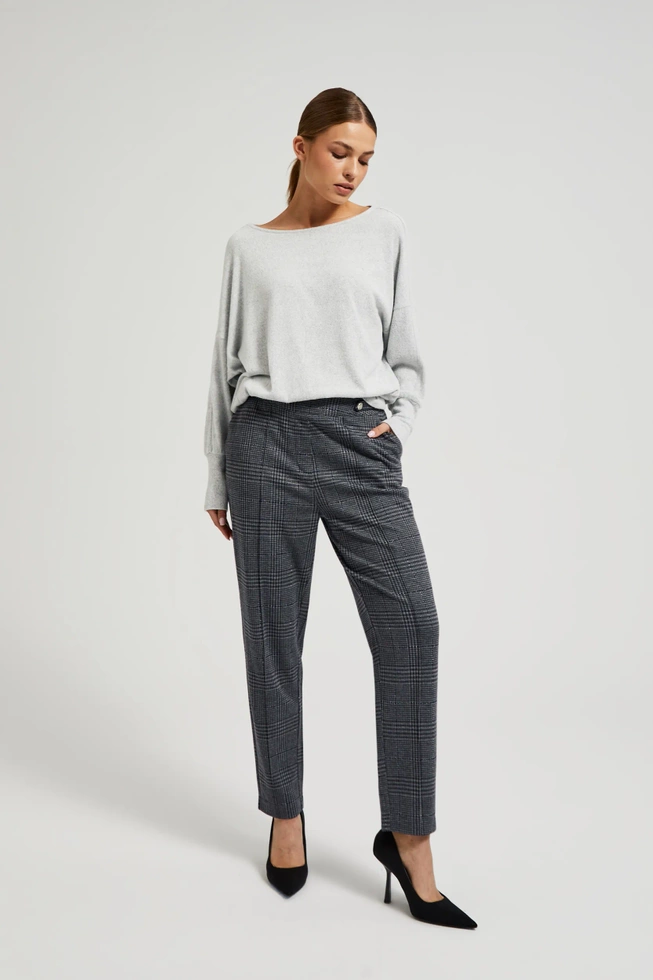Spodnie w kratkę z prostymi nogawkami szare
