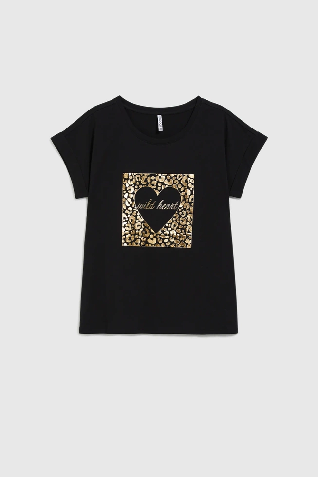 T-shirt z nadrukiem i napisem czarny