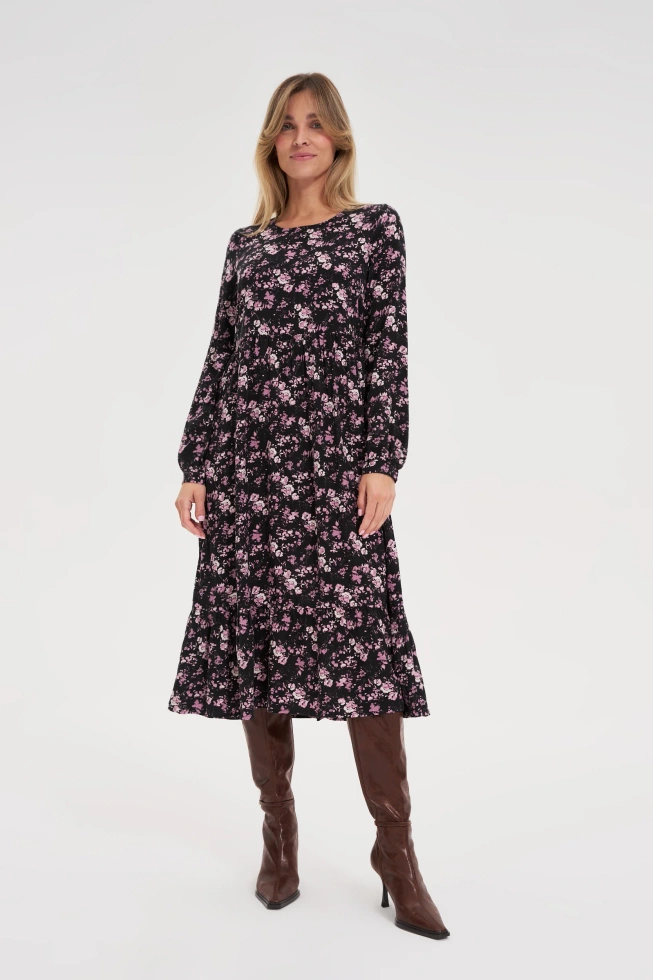 Sukienka midi w kwiatki czarna