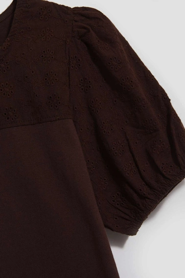 Bluzka z bufiastymi rękawami ciemnbrązowa