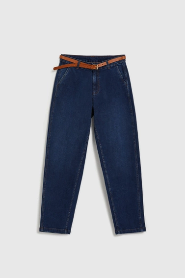 Jeansy z prostymi nogawkami i z paskiem niebieskie