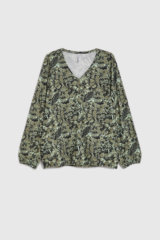Bluzka w kwiaty oliwkowa
