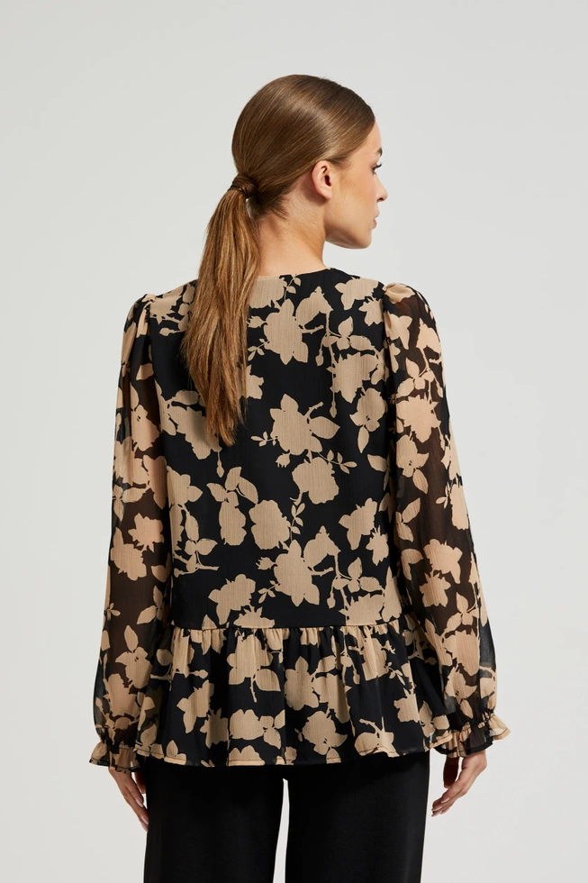Koszula z beżowym wzorem czarna