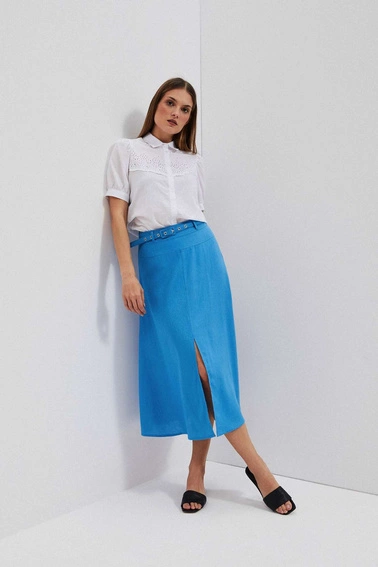 Spódnica z dodatkiem lnu lazurowa