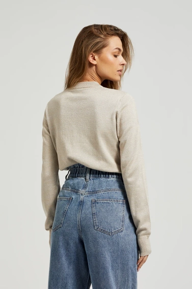 Sweter z długimi rękawami i okrągłym dekoltem beżowy 