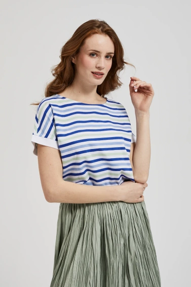 Bluzka w paski z krótkim rękawami biała