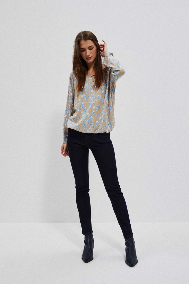 Wzorzysta koszula w kwiaty ciemnobeżowa