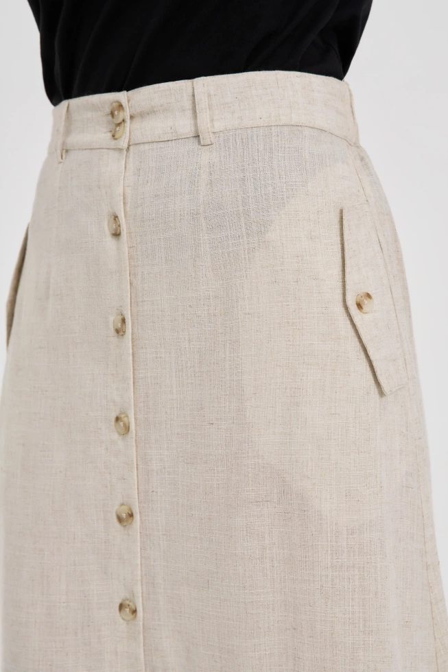 Lniana spódnica midi beżowa