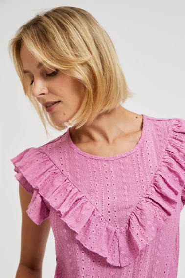 Bluzka z falbaną różowa