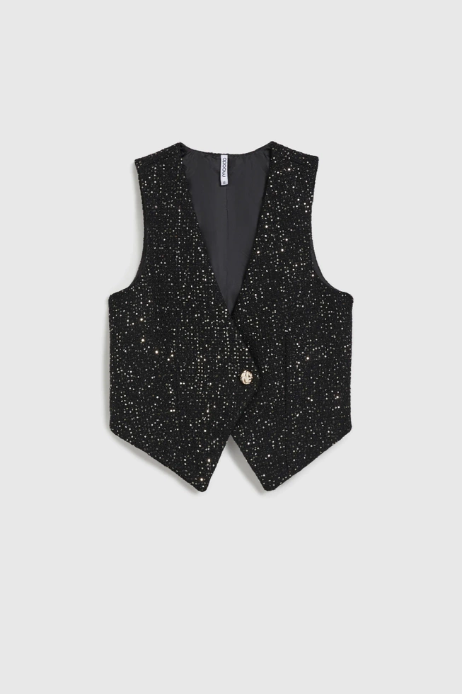 Kamizelka z ozdobym guzikiem czarna