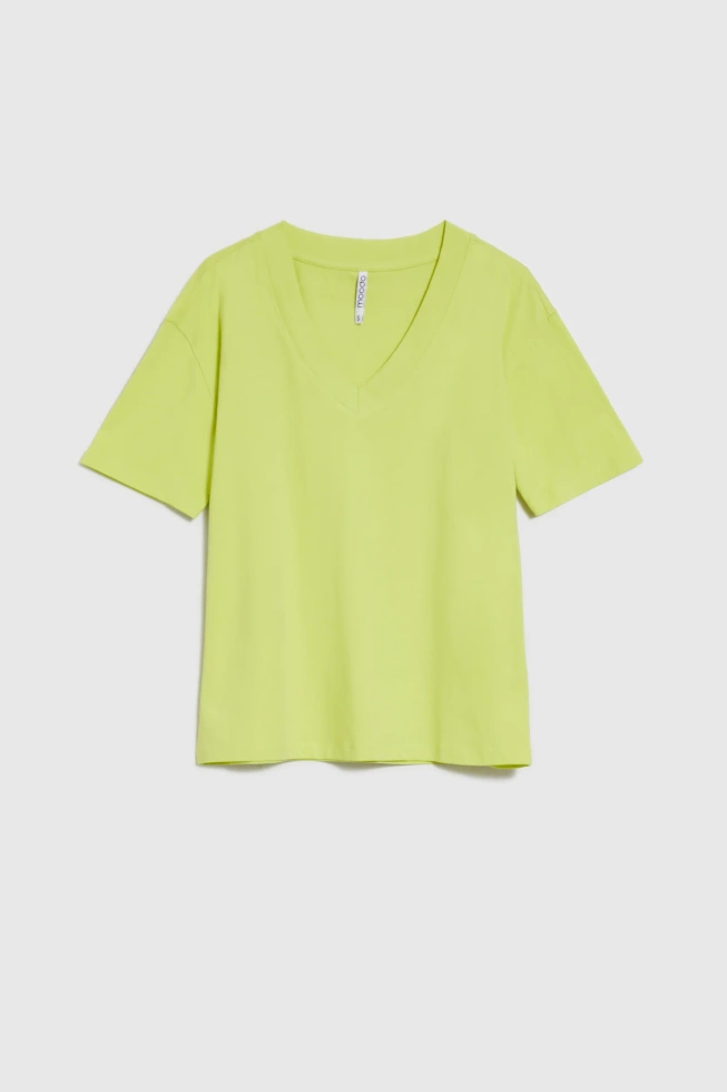 T-shirt z dekoltem w serek limonkowy