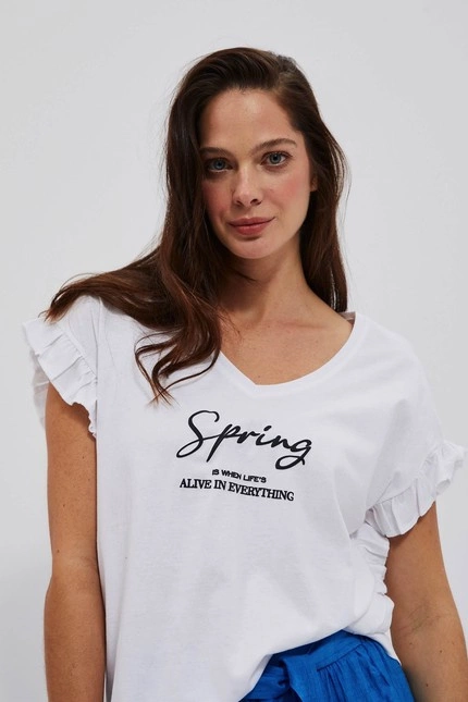 Bluzka z napisem i fablaną na rękawie