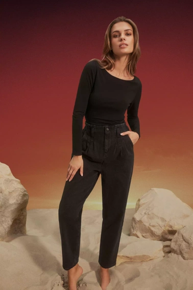 Jeansy paperbag czarne