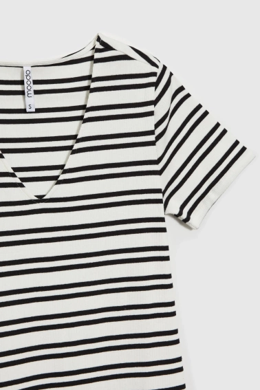 Bawełniana sukienka w paski ecru 