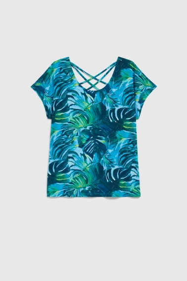 Bluzka z roślinnym wzorem niebieska