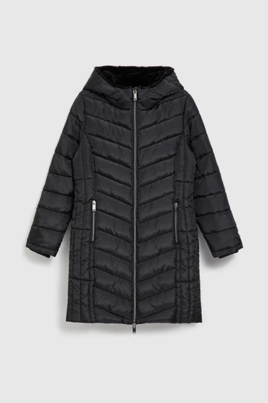 Pikowana kurtka z kapturem i zapinanymi kieszeniami czarna