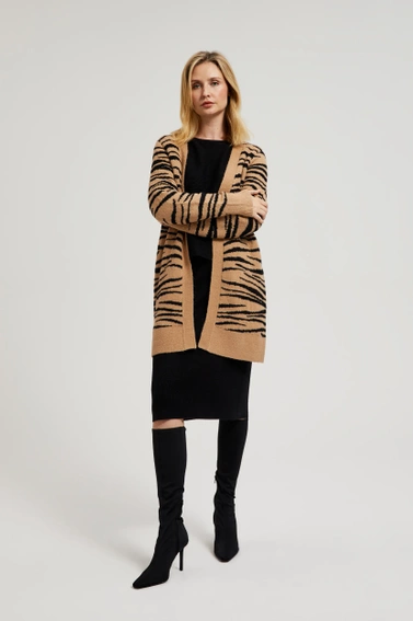 Kardigan z długimi rękwami i zwierzęcym wzorem beżowy 
