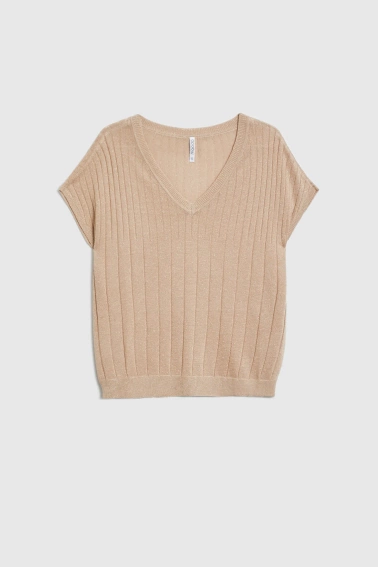 Sweter z krótkimi rękawami beżowy