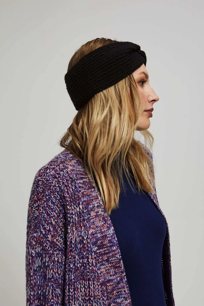 Ciepła opaska na głowę z dzianiny czarna