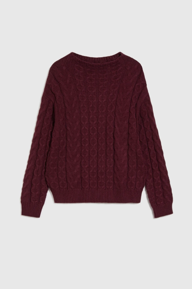 Sweter z ozdobym splotem burgundowy