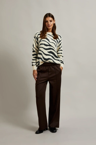 Spodnie z szerokimi nogawkami z gumą w talii brązowe