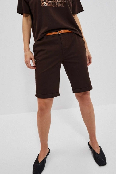 Szorty z plecionym paskiem ciemnbrązowe