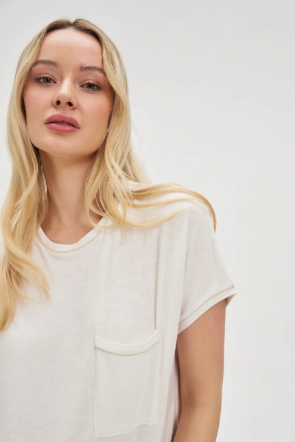 Bawełniana bluzka z kieszonką biała
