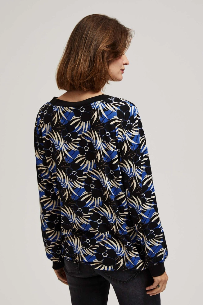Wzorzysta bluzka z dekoltem w serek czarna