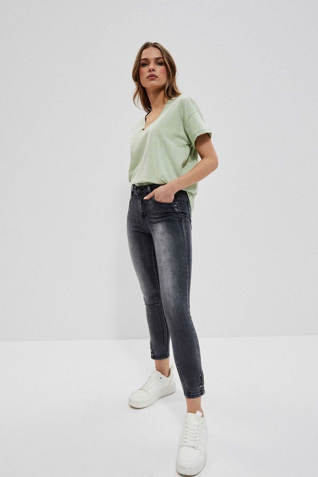 Jeansy skinny medium waist z przetarciami grafitowe