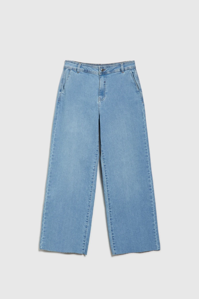 Gładkie jeansy z szerokimi nogawkami niebieskie