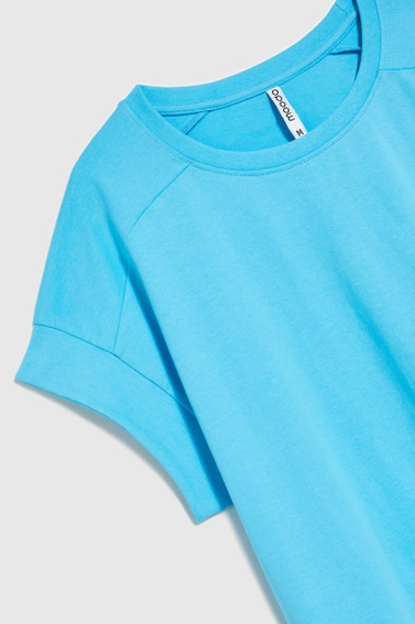 Gładka bluzka z okrągłym dekoltem turkusowa