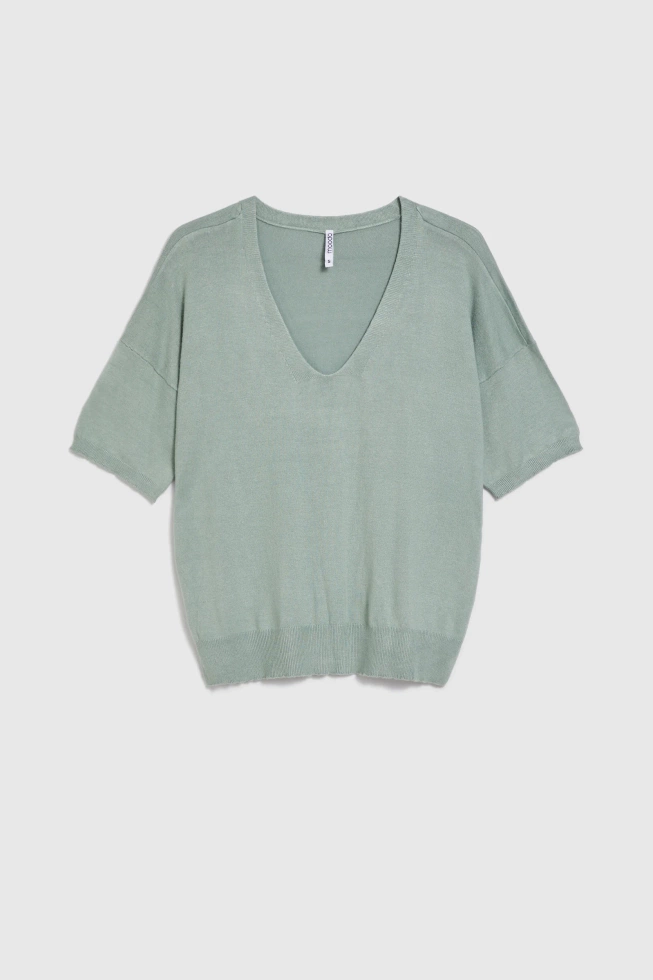 Sweter z krótkimi rękawami oliwkowy