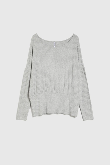 Prążkowana bluzka z długimi rękawami szara 