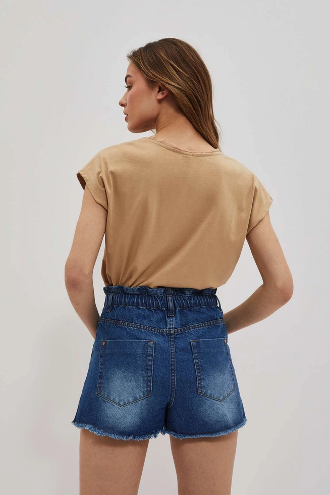 T-shirt z dekoltem w serek ciemnobeżowy